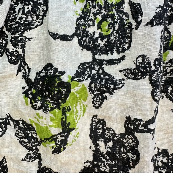 Snapdragon & Twig 100% Linen Orbit Green Cream Black Floral Oversized Dress XS - Picture 13 of 16